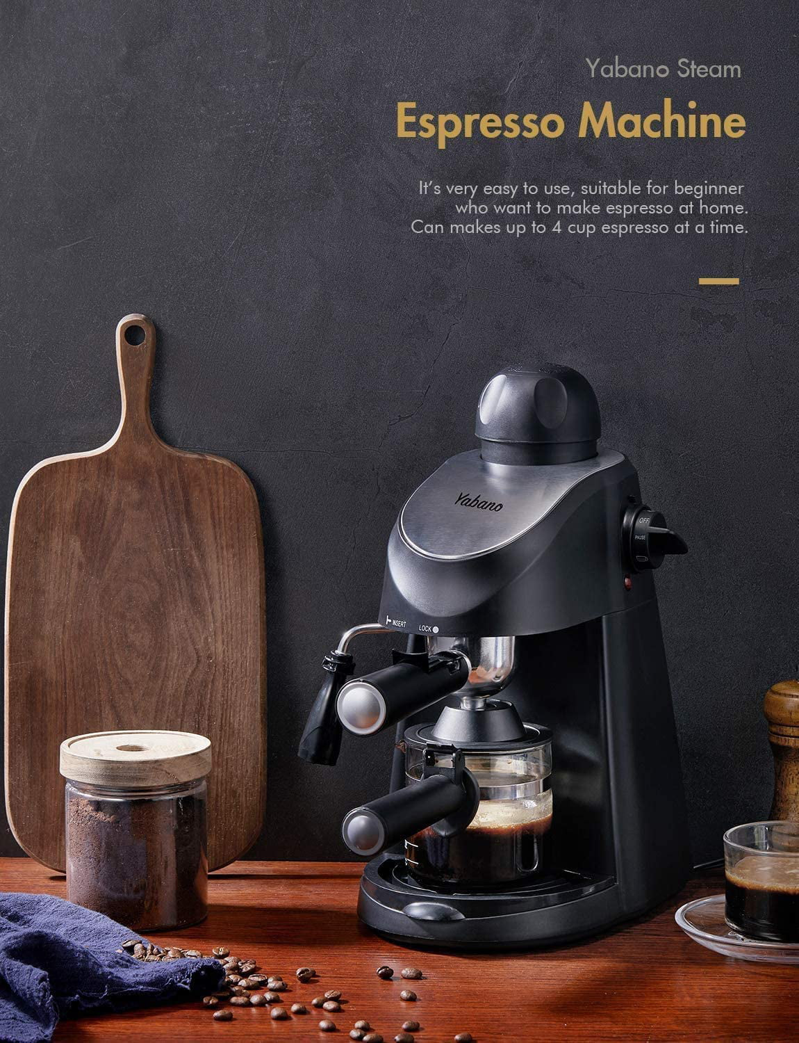 Espresso Machine, 3.5 Bar 4 Cup Steam Espresso Cappuccino Maker with Milk Frother, 800W, Black