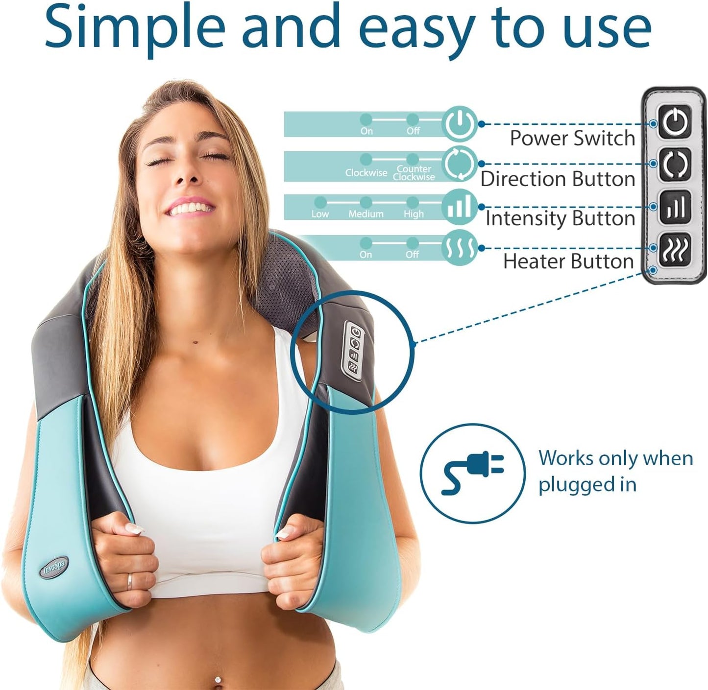 Shiatsu Neck and Back Massager with Heat - Deep Kneading Pillow for Massage - Electric Full Body Massager