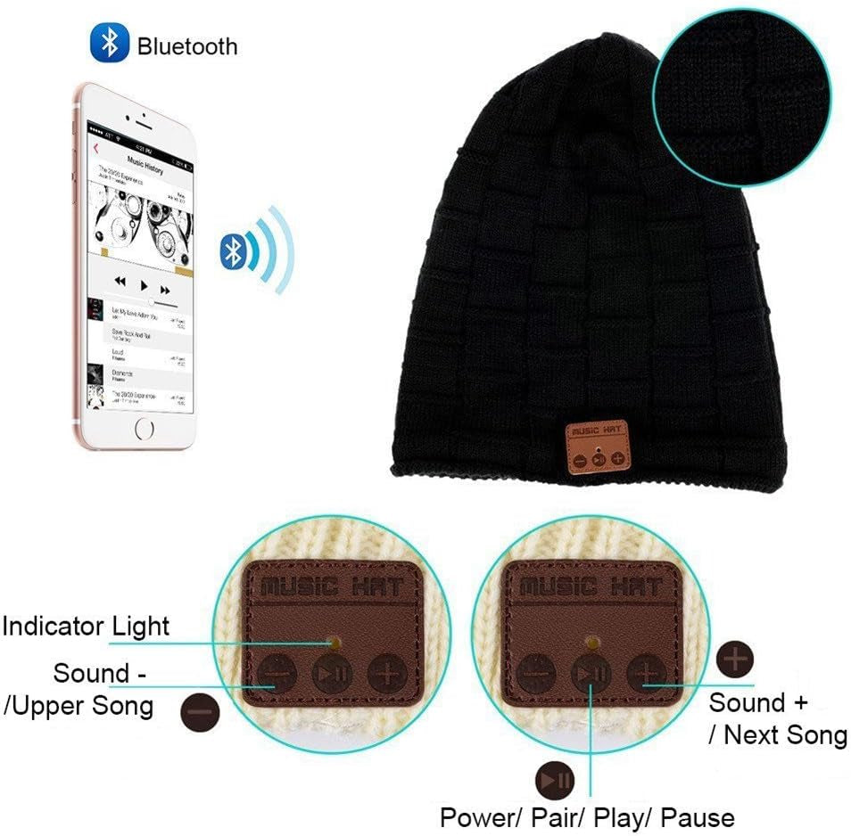 Wireless Music Beanie Hat Winter Soft Warm Knit Cap with Stereo Headset Speaker Mic Hands-Free for Men Women Outdoor Sports