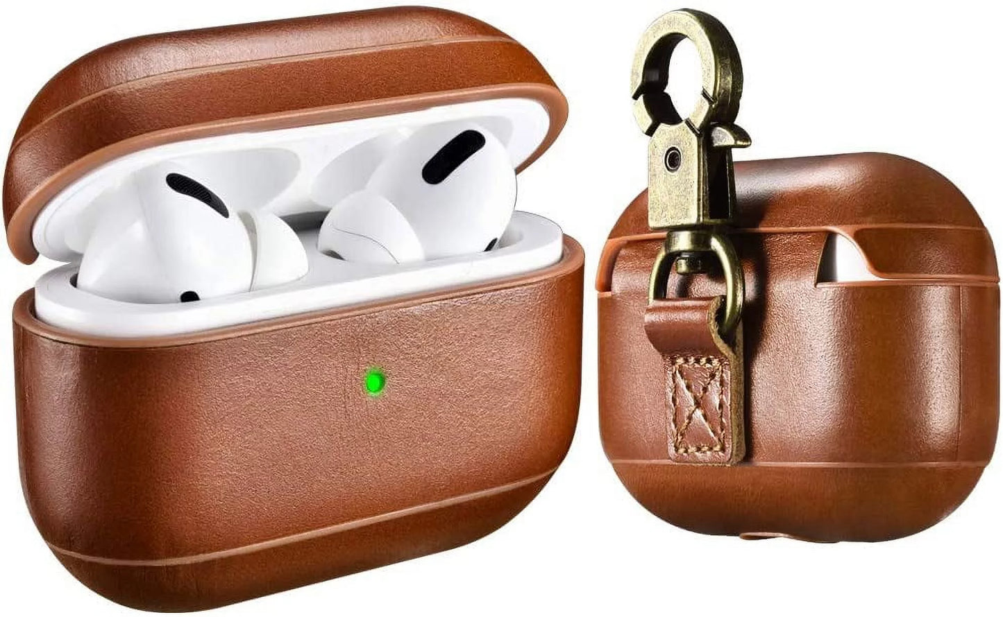 Airpods Pro Leather Case with Strap, Genuine Leather Portable Protective Shockproof Cover for Apple Airpods Pro Case Keychain Support Wireless Charging ( OLD MODEL )