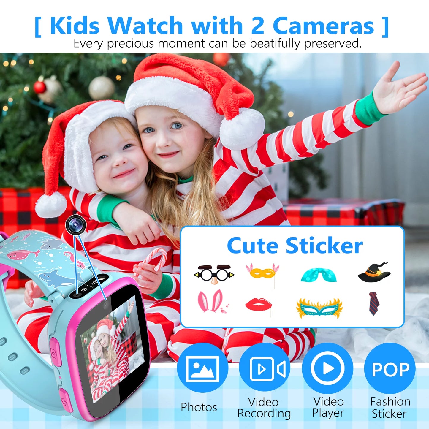 Kids Smart Watch for Girls Boys - Aquatic Creatures Style Wristwatch, 2023 New Version Upgrade Children Smartwatch, Blue