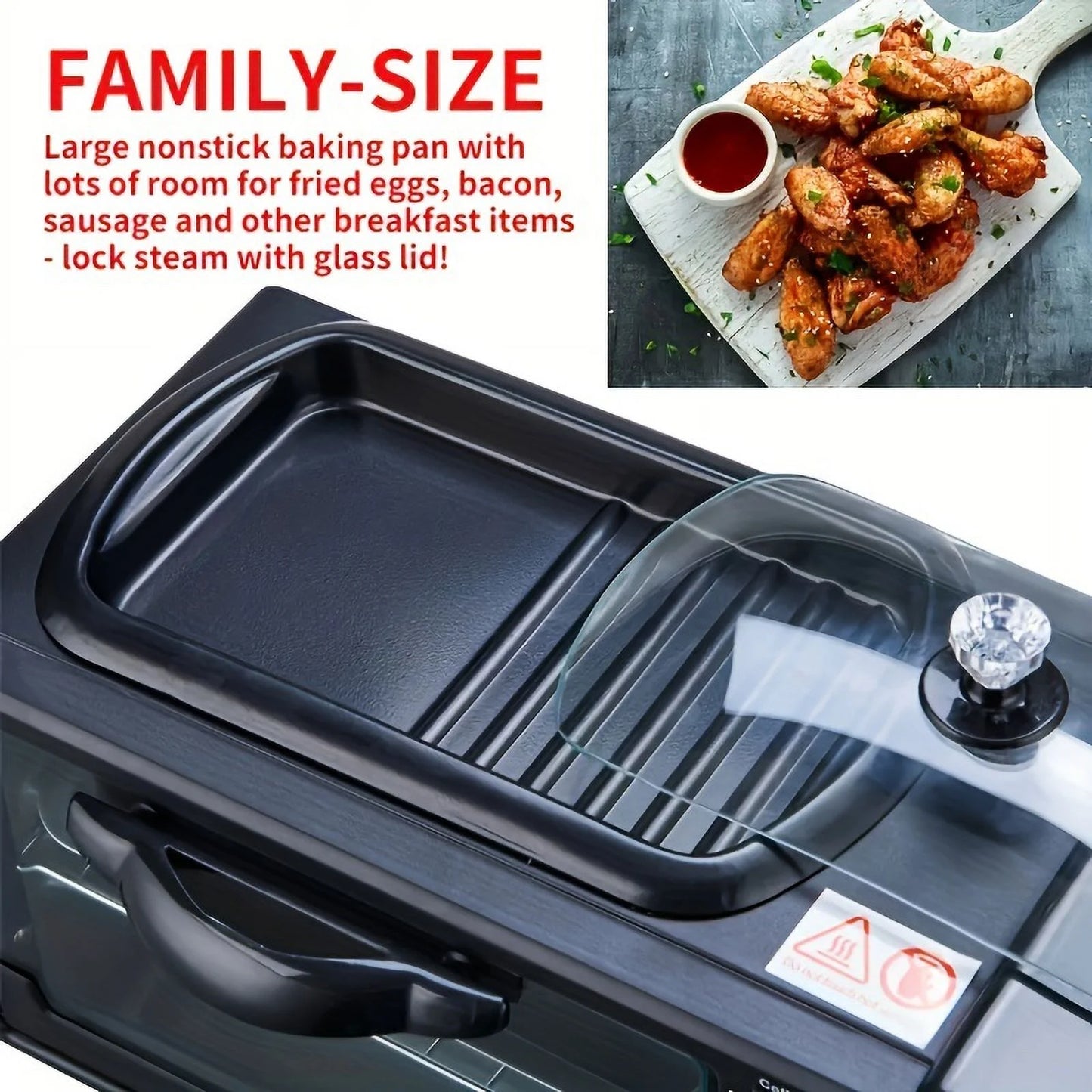 3-In-1 Breakfast Station - Coffee Maker, Non-Stick Griddle, and Toaster Electric Oven - Versatile Breakfast Maker Machine with Timer- Black