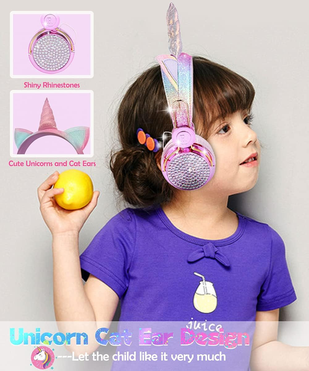Unicorn Kids Bluetooth Headphones for Girls,Boys Teens,Wireless Cat Headset for Smartphones/Tablet/Laptop/Pc/Tv,With Mic and Adjustable Headband,Surprise Box Is the for Birthday and Xmas.