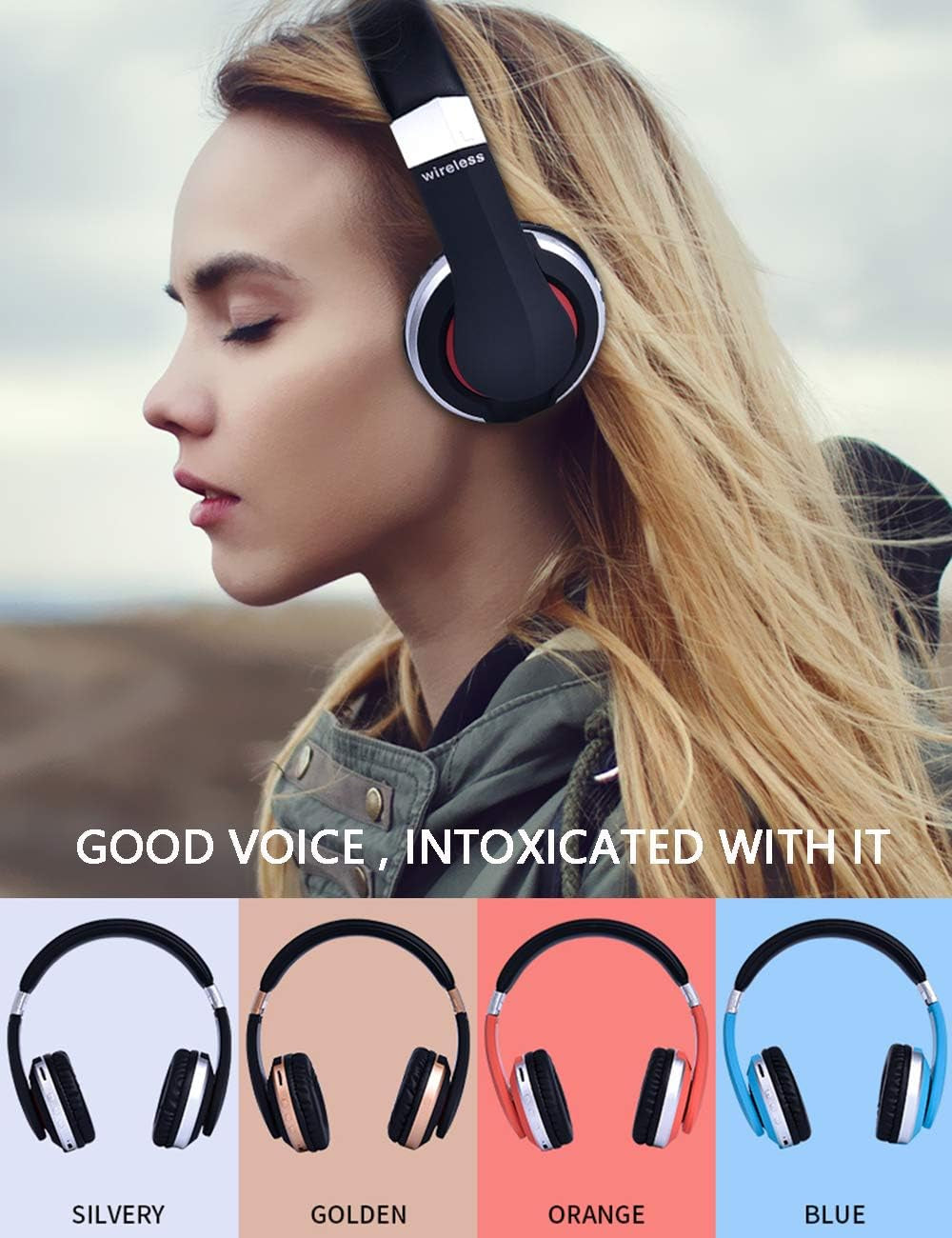 Ek-Mh7 Noise Cancelling Rechargeable Wireless Headphones Bluetooth Game Folding Headset Wired/Wireless 5.0 Portable Folding Headphones with Mic,For Online Class,Pc/Cell Phones/Tv (Silver)