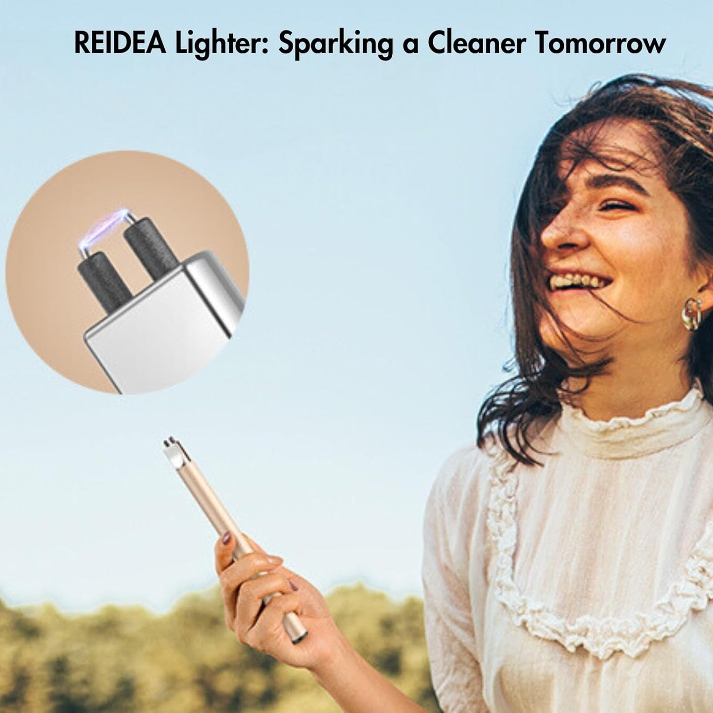 Electronic Candle Lighter Arc Windproof Flameless USB Rechargeable Lighter with Safe Button for Home Kitchen Champagne Gold