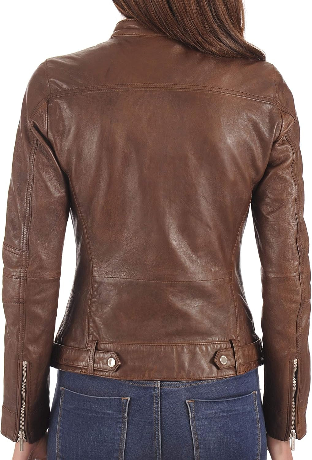 Womens Leather Jacket Zippers Real Lambskin Leather Jacket for Womens