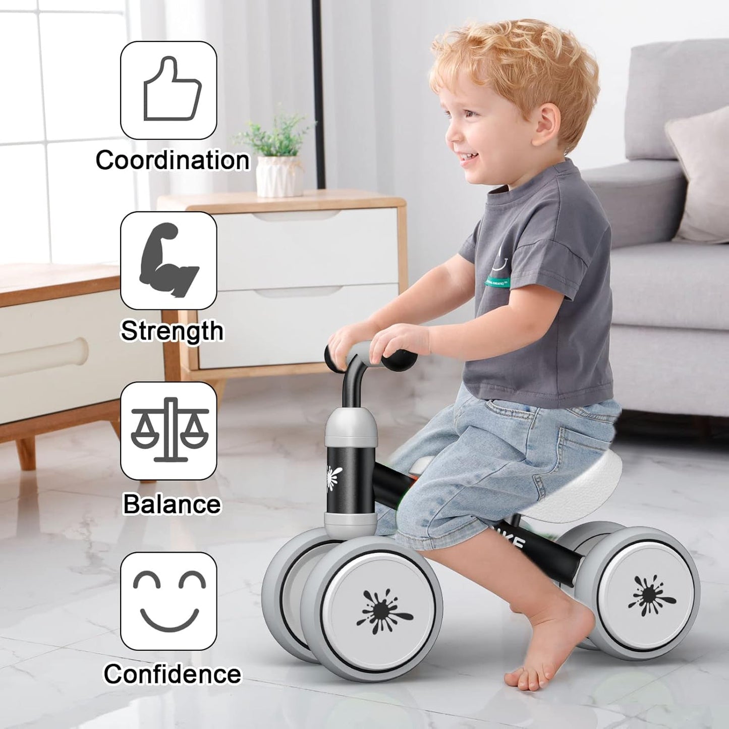Baby Balance Bikes for 1 Year Old Boy Girl, Best First Birthday Gifts for Toddler from Standing to Running, Riding Toys for 1+ Years Old, No Pedal Infant 4 Wheels Baby Bicycle