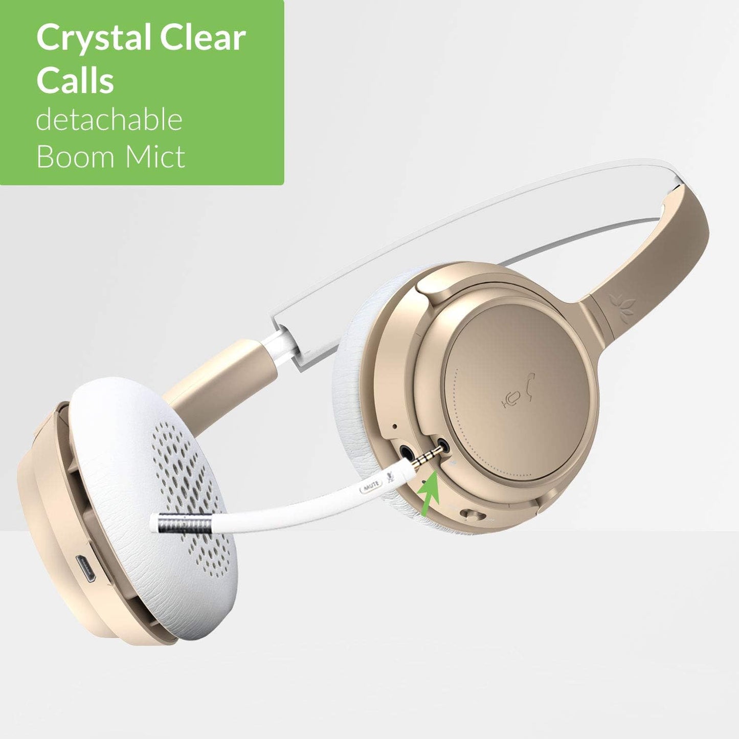 AH6B - Bluetooth 5.0 Wireless on Ear Headphones, Premium Sound, 22 Hrs Playtime, Soft Padding, Lightweight, Universal Compatible with Cell Phone, Tablet, PC, and Laptop, Champaign Gold