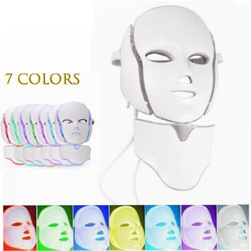 7 Colors LED Light Photon Face Neck Mask Rejuvenation Skin Wrinkles Therapy Mask