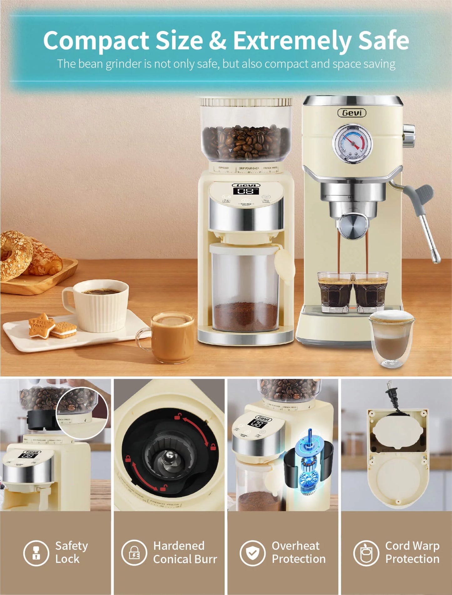 Burr Coffee Grinder Adjustable Burr Mill with 35 Precise Grind Settings,Beige