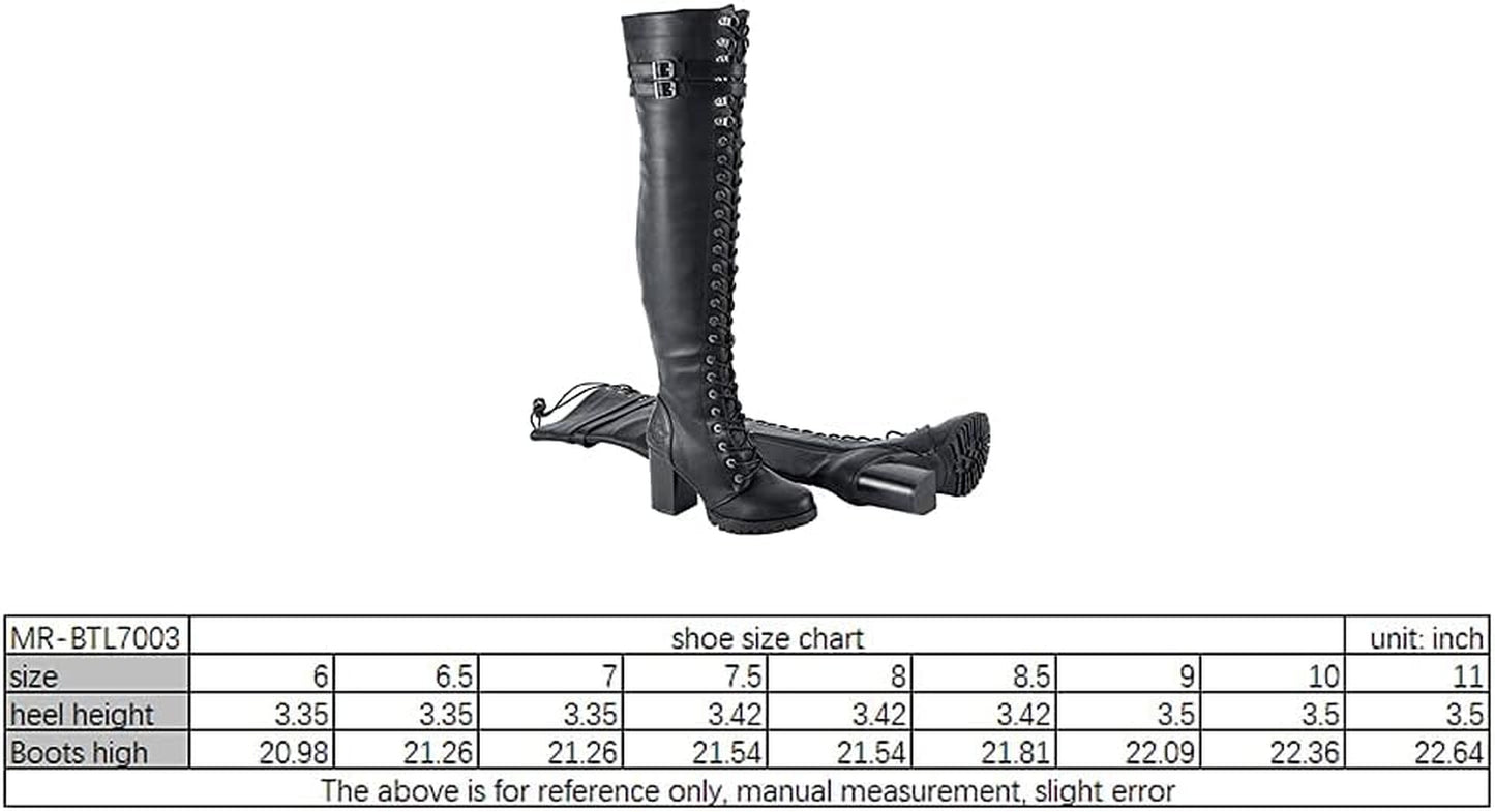 Ladies Knee High Laced Boots Sexy over the Knee Boots for Women Black Motorcycle Leather Boots with Calf Buckle