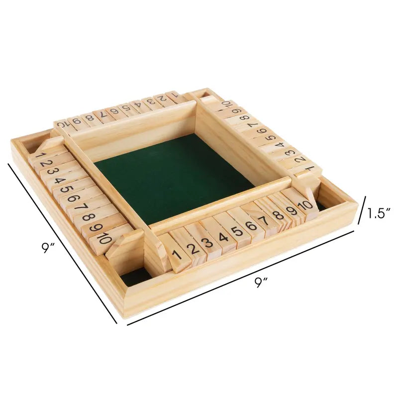 Shut the Box Game - Classic Wooden Set with Dice Included-Old Fashioned, 2-4 Player Thinking Strategy Game for Adults & Children, 9 Inch