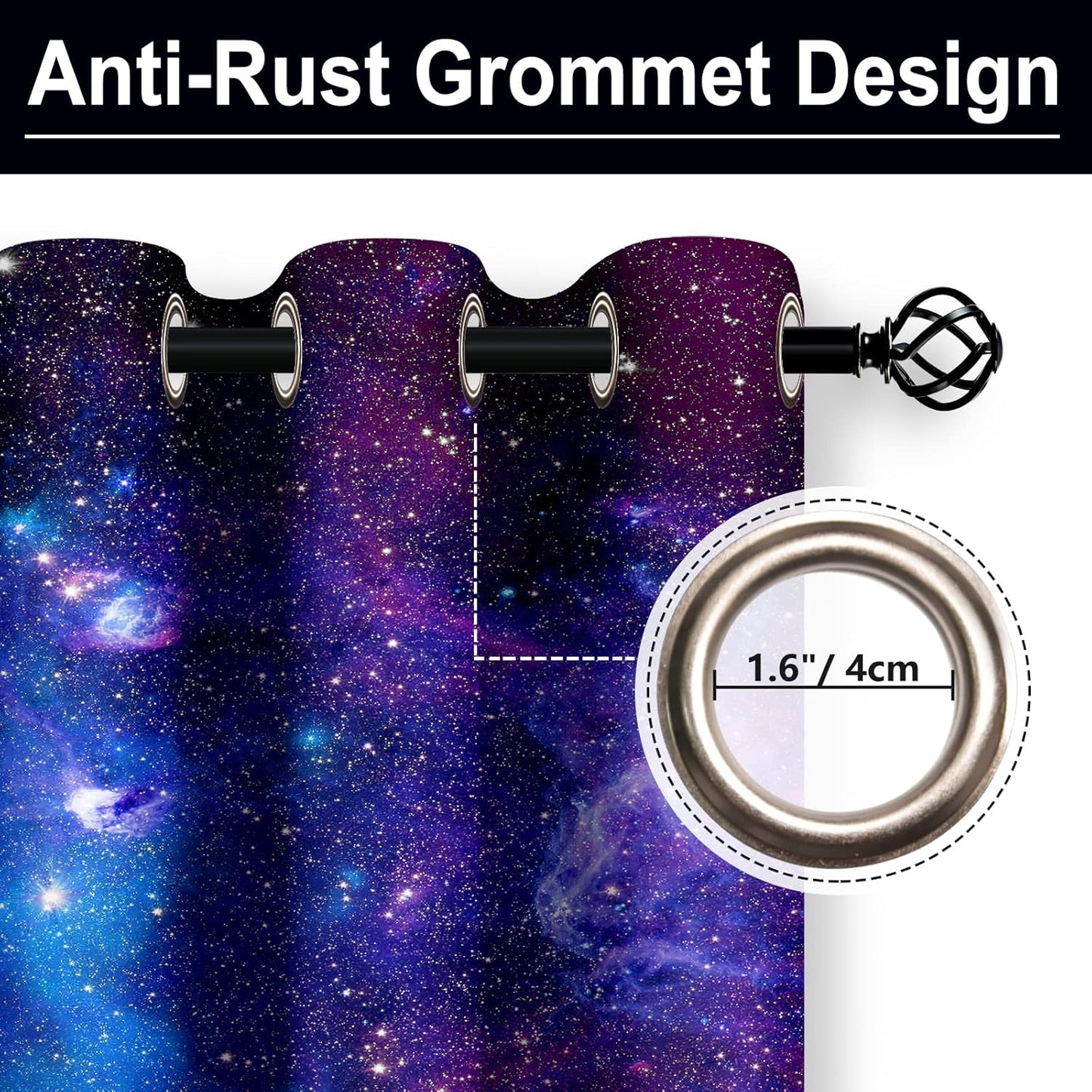 Galaxy Blackout Curtains Outer Space Universe Nebula Night Starry Decor for Kids Boys Teens Bedroom Living Room Window Drapes Grommet Top Room Darkening Curtains 2 Panel Set, 52"X84"