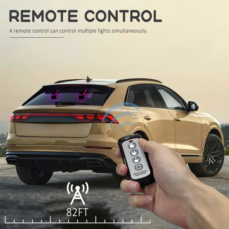 Hand Gesture Lights for Car, Rechargeable Battery USB Finger Car Light with Remote, 3 Gesture-Love&Bird&Wave, Back Window Gesture Lighting for Man Women Fun Car Truck Accessories,Pink