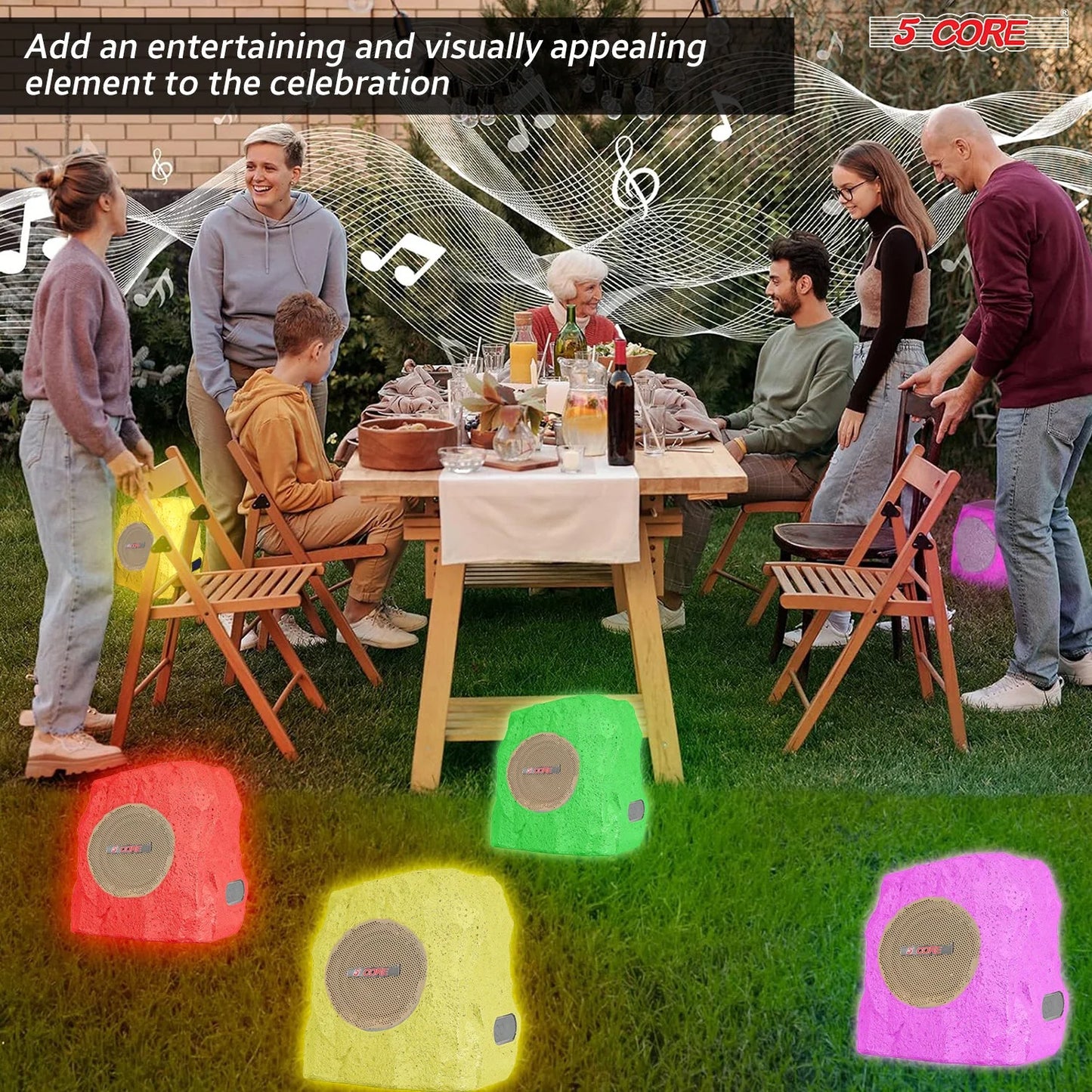 5Core Outdoor Speakers Bluetooth Waterproof Wireless Linkable TWS 10W Pool Patio Garden Rock Subwoofer