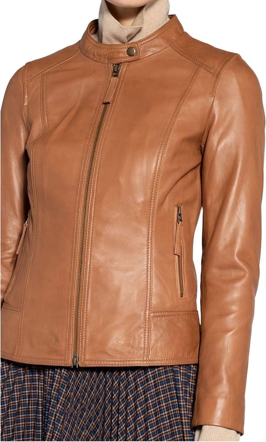 Womens Leather Jacket Bomber Motorcycle Biker Real Lambskin Leather Jacket for Womens