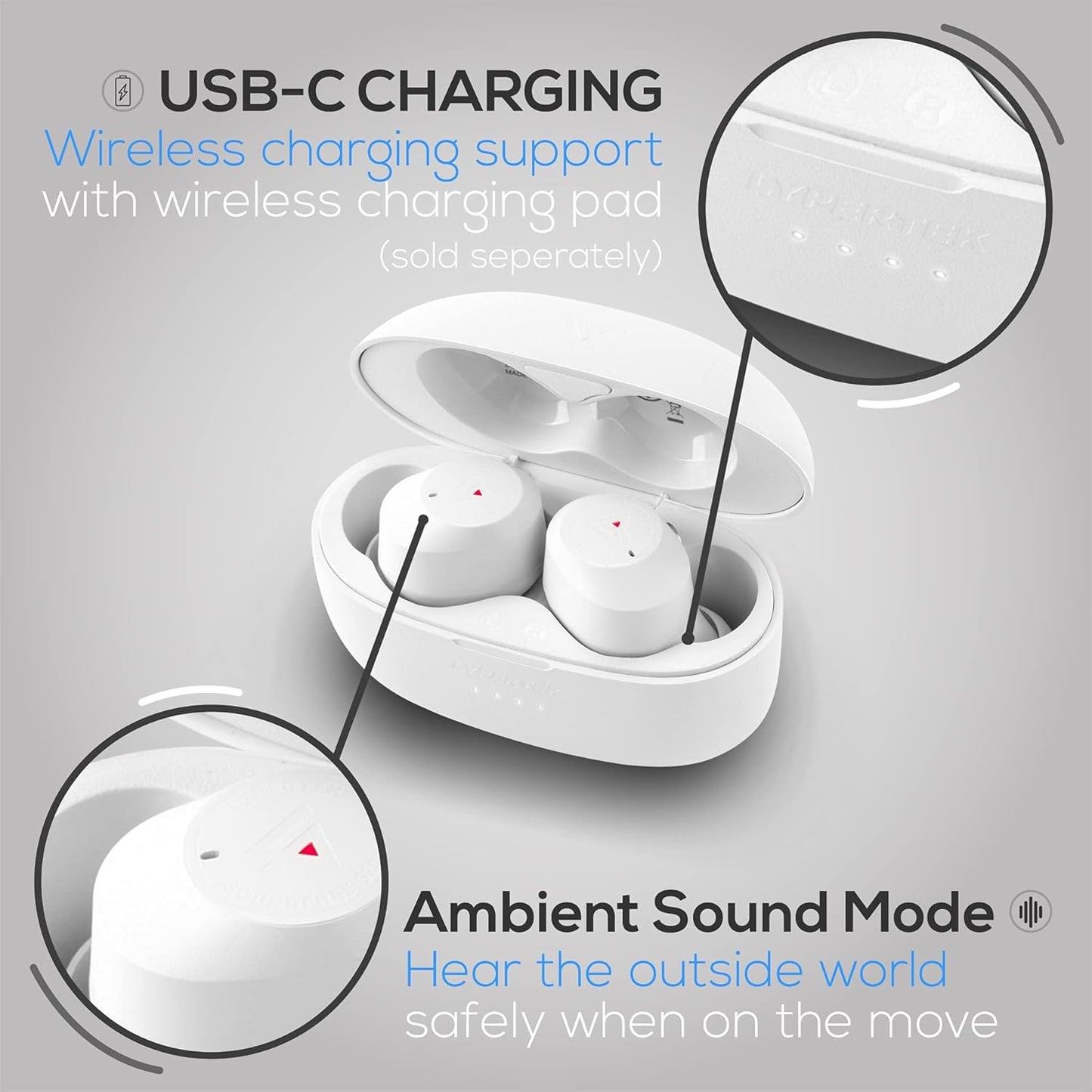 Soundfree S20 - True Wireless In-Ear Headphone with Quickconnect, Wireless Charging, Ambient Sound, IPX5, 8+40H Playtime, White