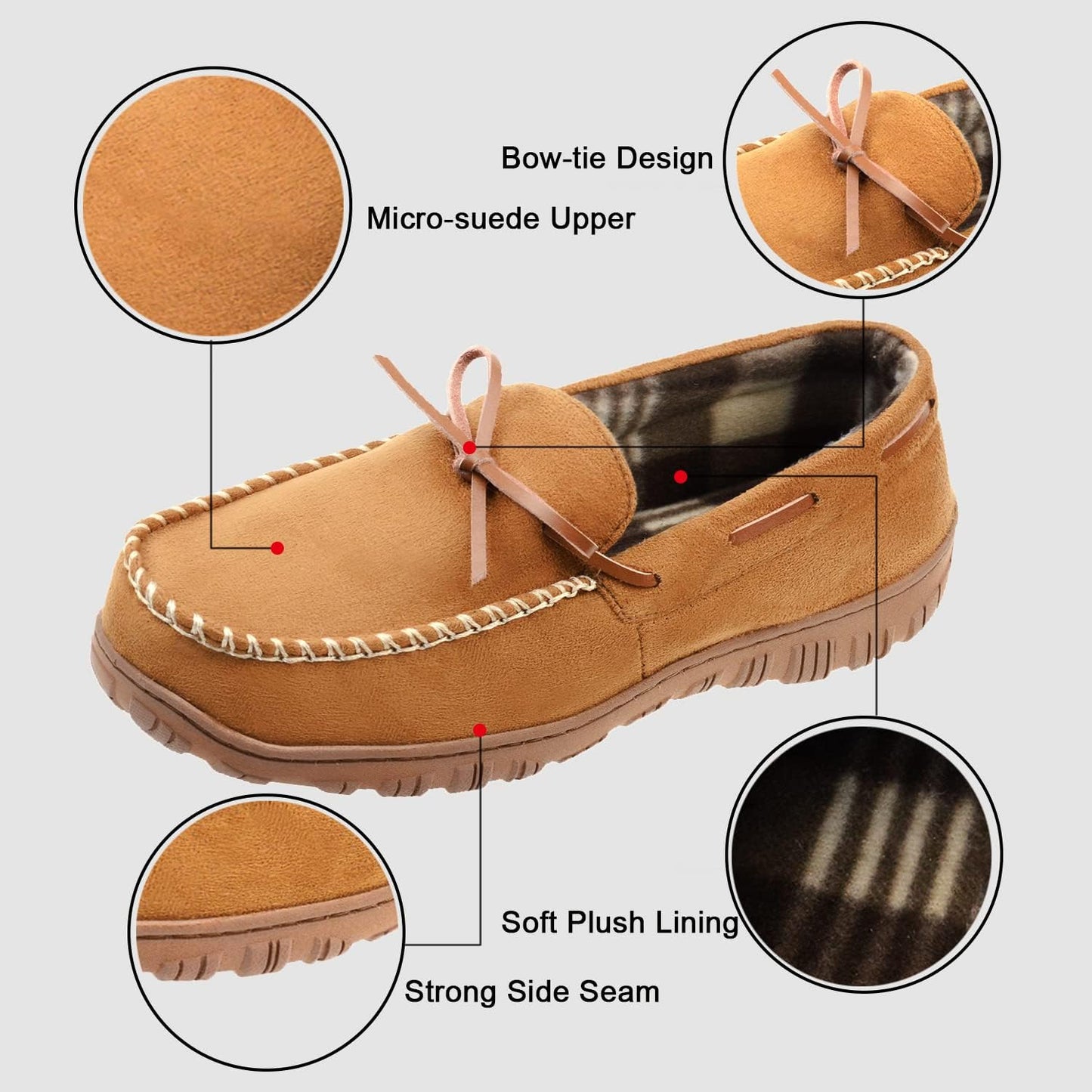 Mens Moccasin Slippers Memory Foam Indoor Outdoor House Shoes with Hard Sole