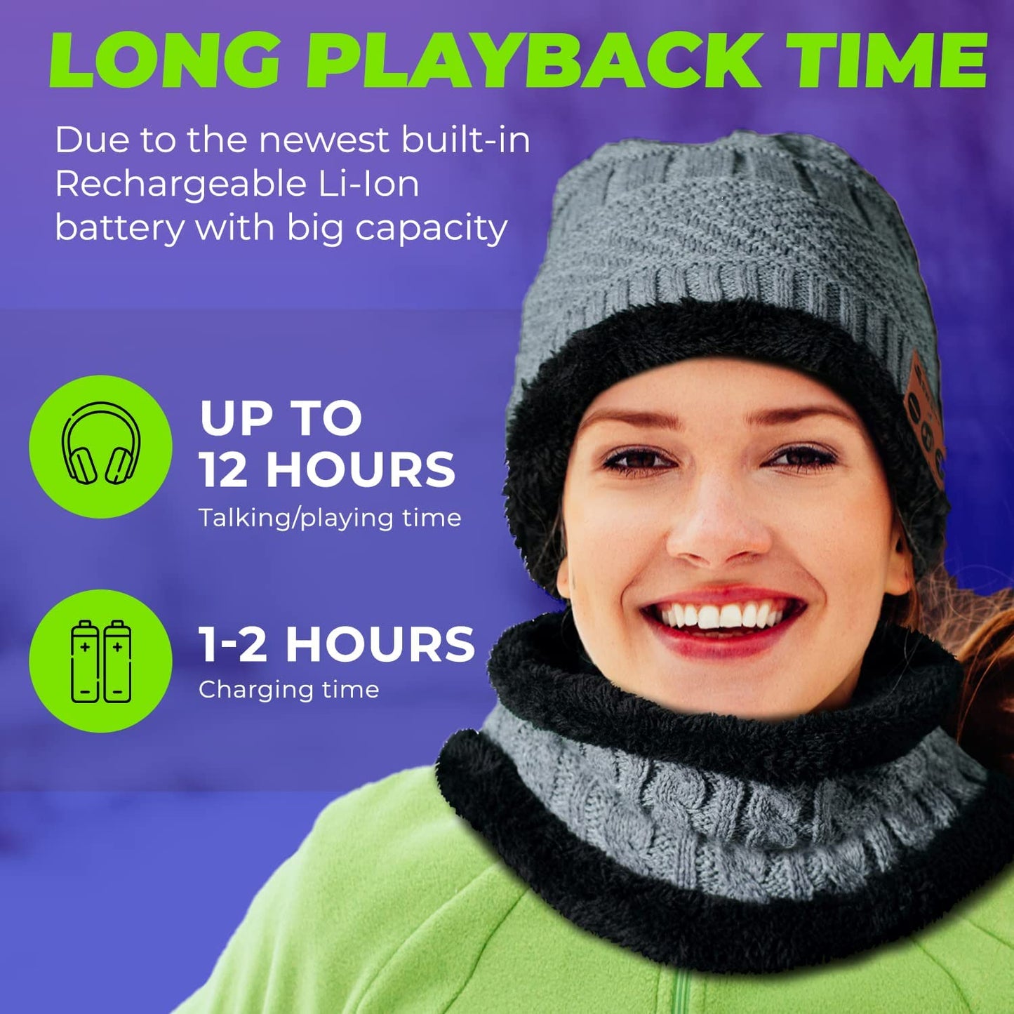 Wireless Beanie - Wireless Headphones Hat and Scarf Set for Winter Outdoor Men Women Warm Knitted Music Hat with Backpack - Built-In Microphone