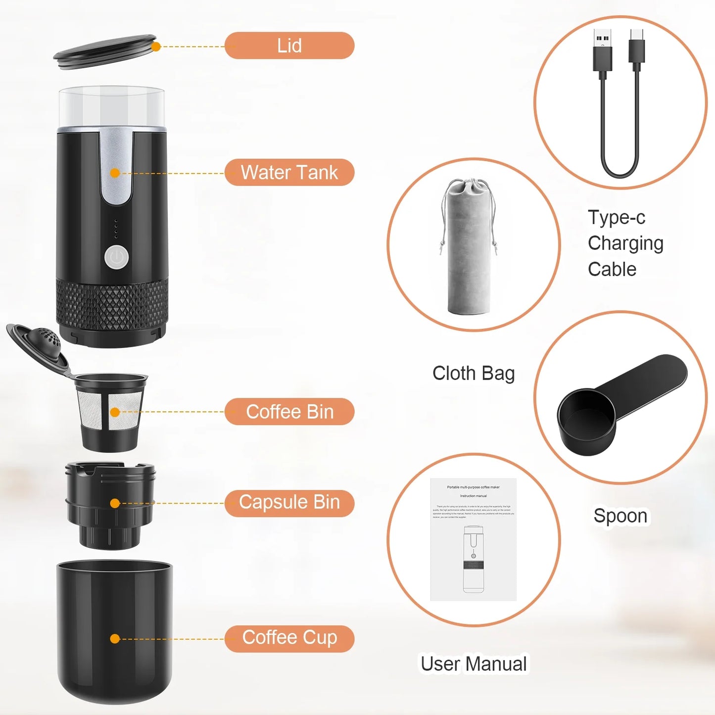 Portable Coffee Maker Single Serve Coffee Maker Mini Espresso Machine Reusable Coffee Filter