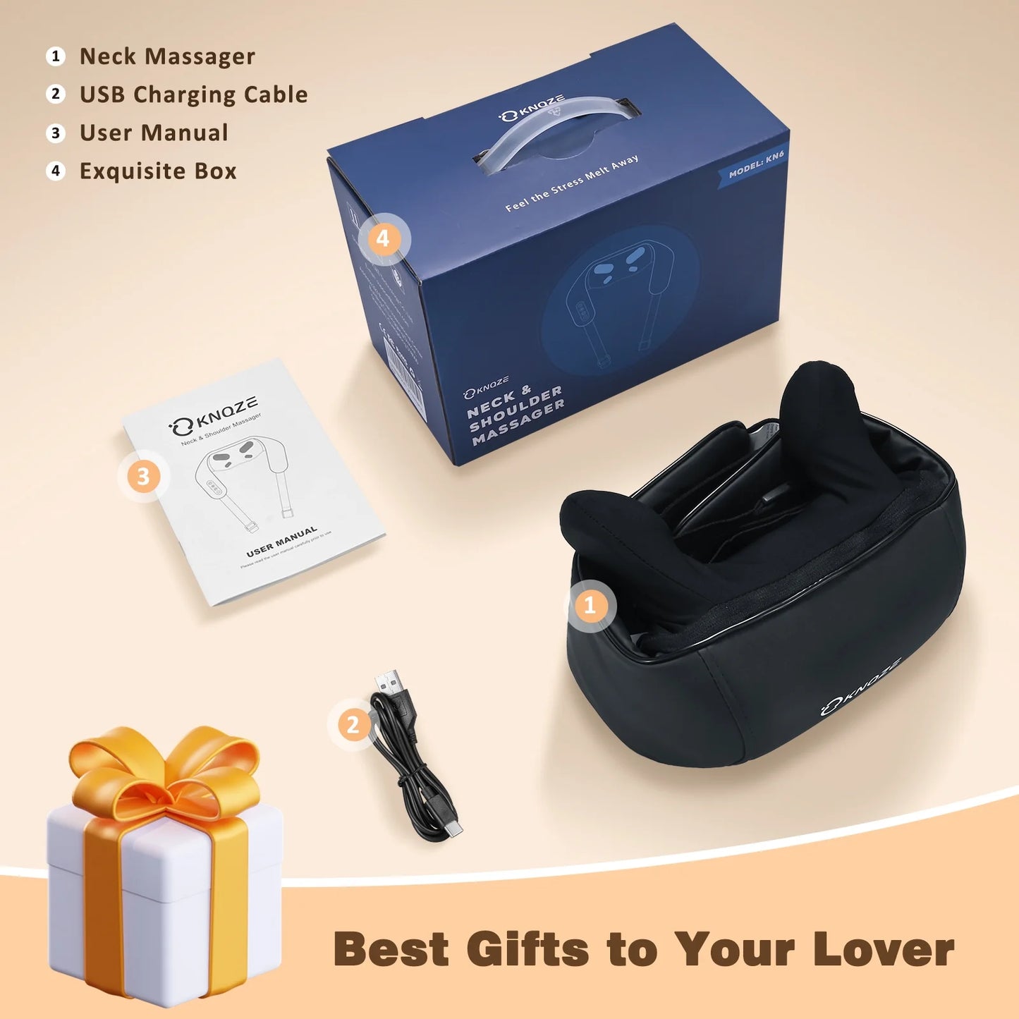 Neck Massager with Heat, Cordless Deep Tissue 4D Expert Kneading Massage for Home Use,, Shiatsu Neck and Shoulder Massage Pillow for Neck, Traps, Back and Leg Pain Relief, Gifts for Men Women Mo