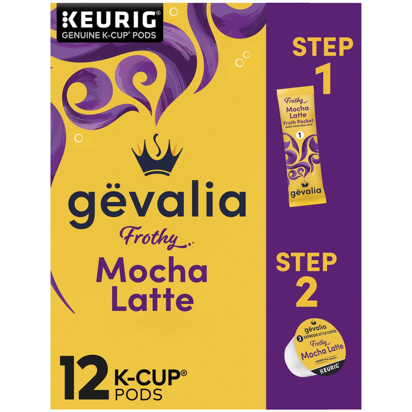 Mocha Latte K-Cup Espresso Coffee Pods & Latte Froth Packets, 12 Ct Box