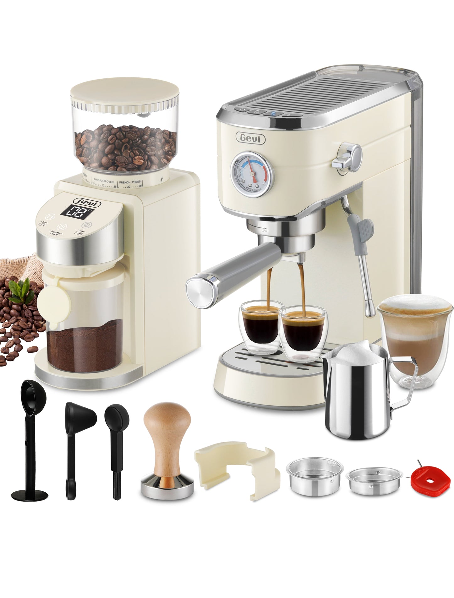 20 Bar Professional Espresso Machine with 35 Precise Grind Settings Burr Coffee Grinder