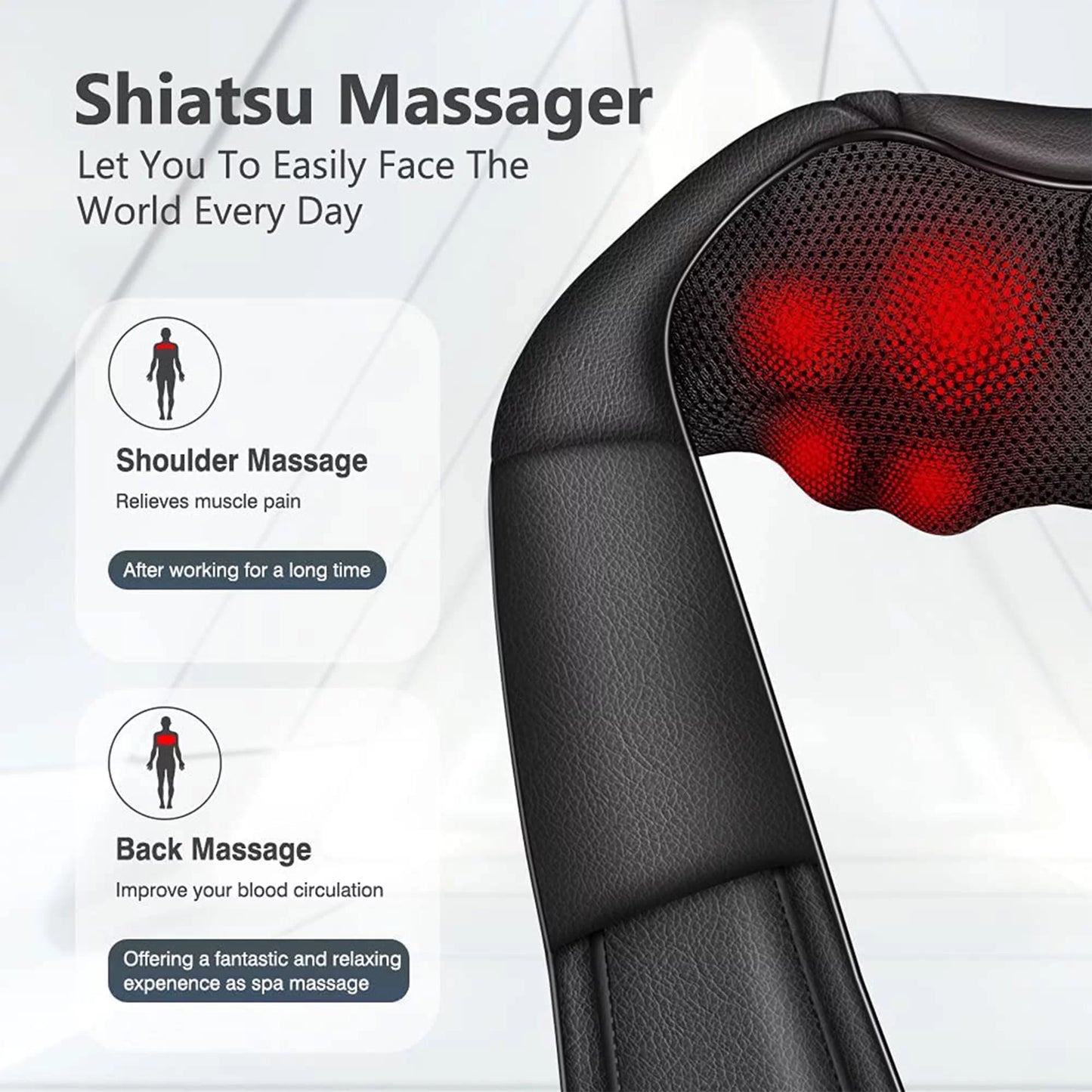 Shiatsu Neck and Back Massager with Soothing Heat, Electric Deep Tissue 3D Kneading Massage Pillow for Shoulder, Leg, Body Muscle Pain Relief, Home, Office, and Car Use