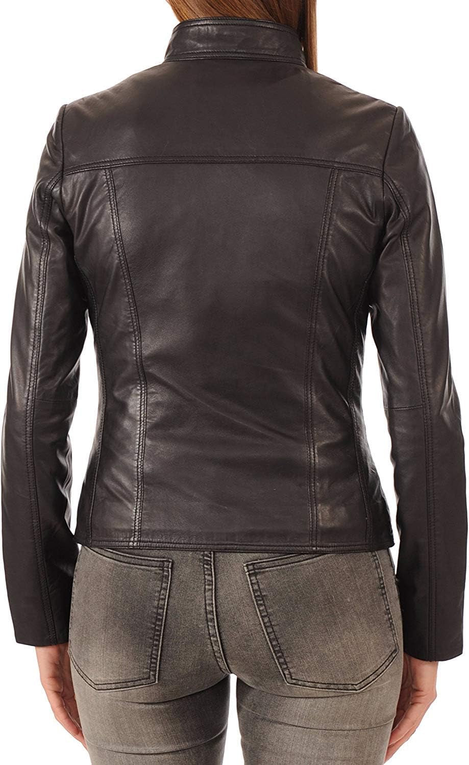 Womens Leather Jacket Zippers Real Lambskin Leather Jacket for Womens