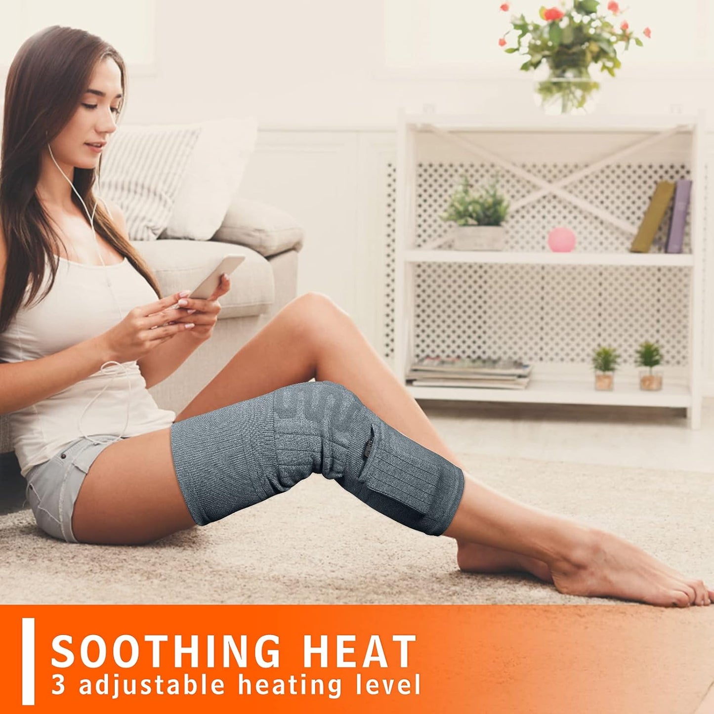 Heated Knee Massager, 4 Level Adjustable Heated Knee Massager, Rechargeable 5000Mah Battery, Massage Knee Brace Wrap for Arthritis Pain and Support
