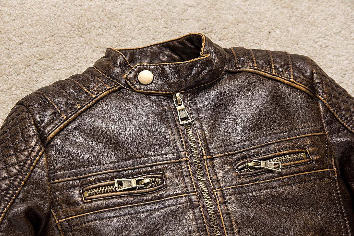 Boys Motorcycle Jacket Faux Leather Jackets for Kids Coats for Costume Party Waterproof
