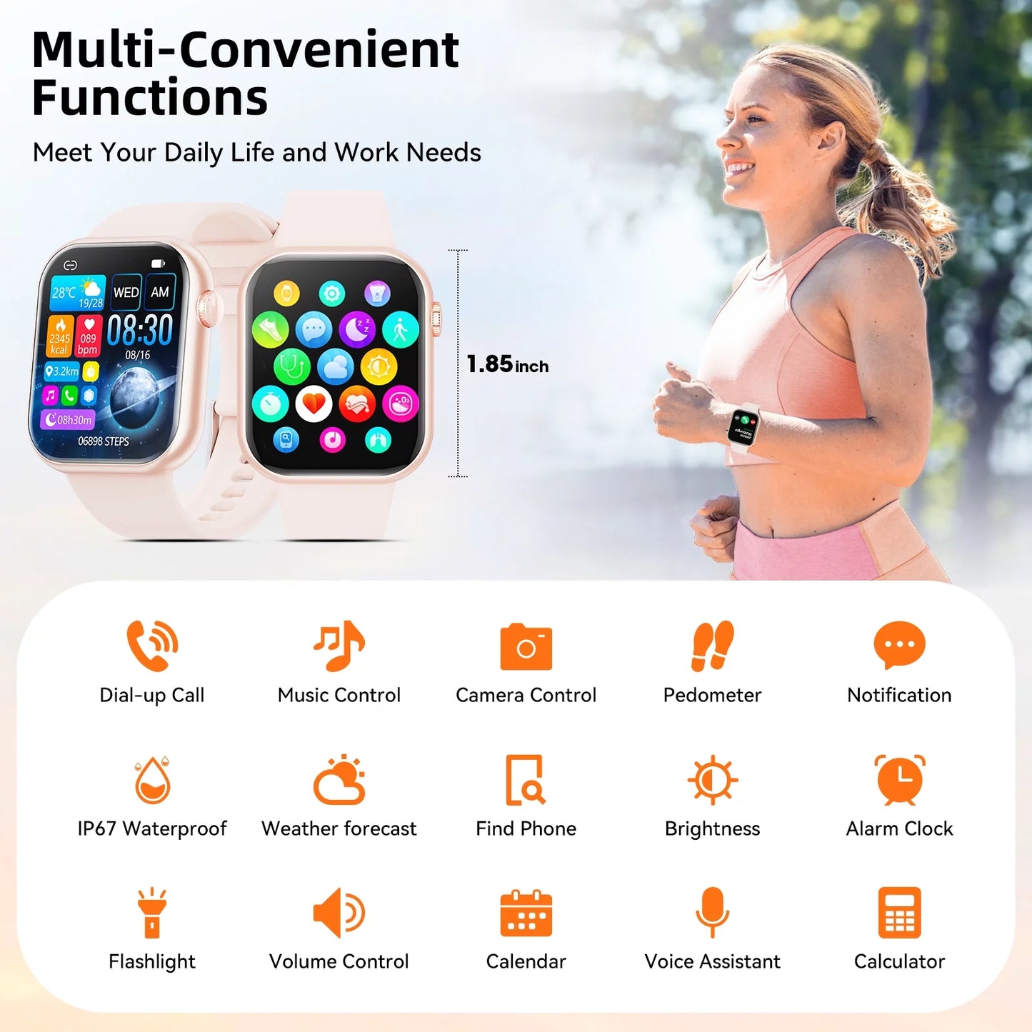 1.85 Inch Smart Watch for Women, Pink