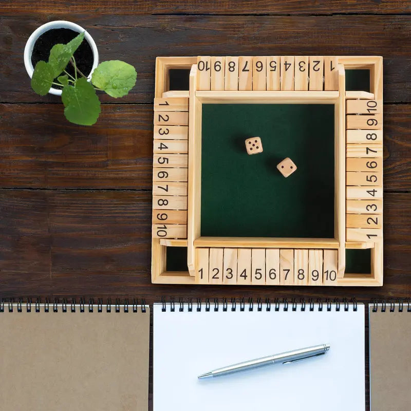 Shut the Box Game - Classic Wooden Set with Dice Included-Old Fashioned, 2-4 Player Thinking Strategy Game for Adults & Children, 9 Inch