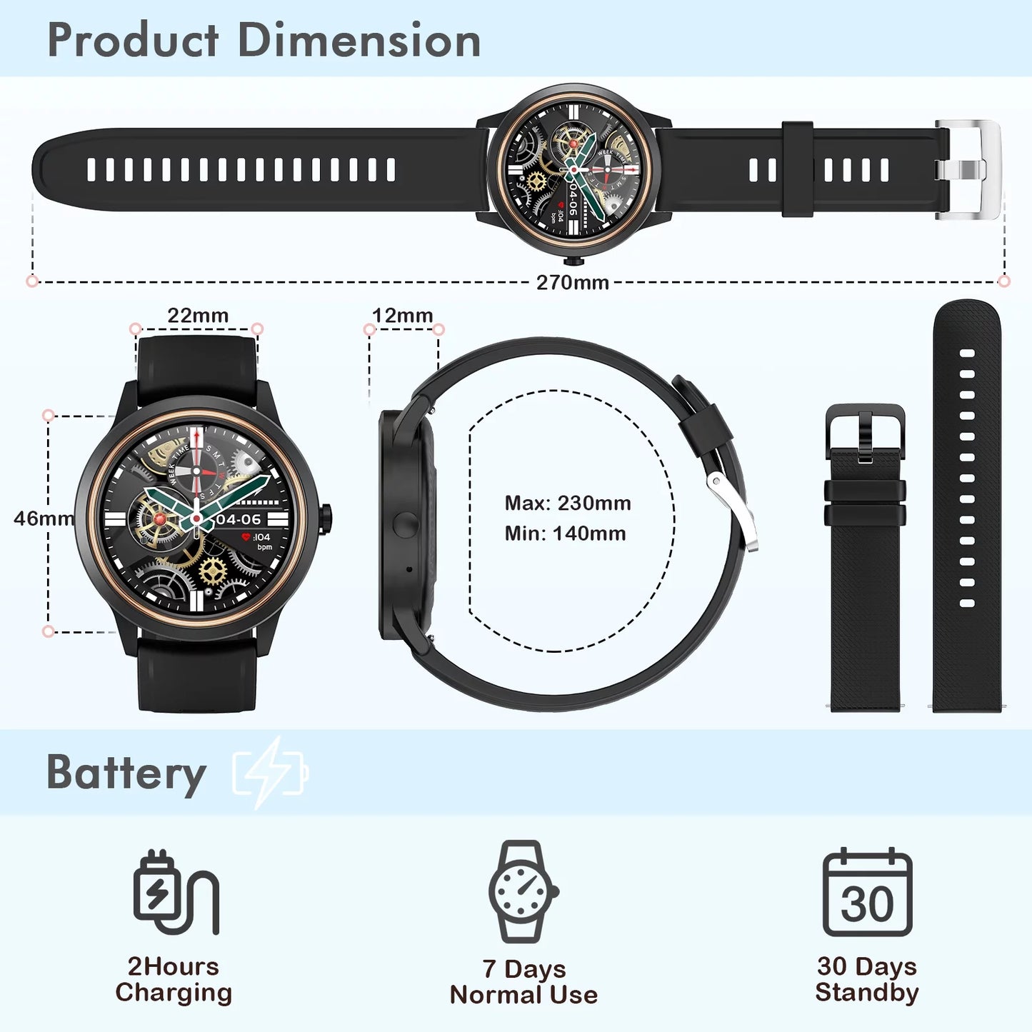 Smart Watch (Answer/Make Call), 1.32" Sports Smartwatch Compatible with Android and Ios Phones,Black