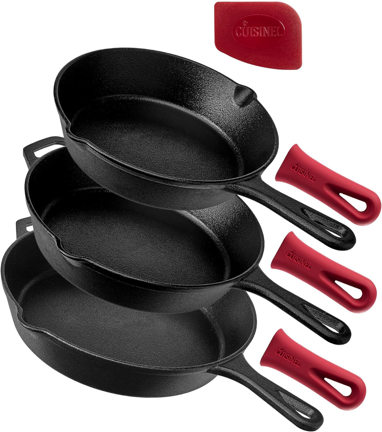 "Ultimate Cast Iron Skillets Set - Pre-Seasoned 12", 10", & 8" Frying Pans with Silicone Grip Covers - Versatile Cookware for Indoor/Outdoor Cooking, BBQ, Oven, and More!"