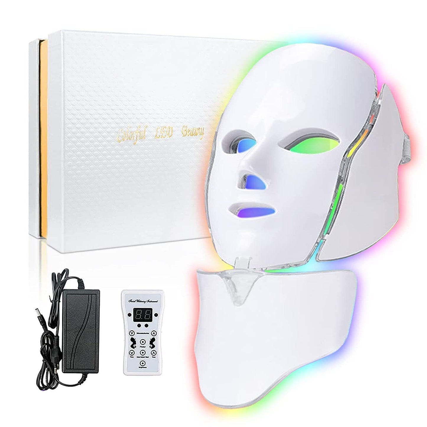 7 Colors LED Light Photon Face Neck Mask Rejuvenation Skin Wrinkles Therapy Mask