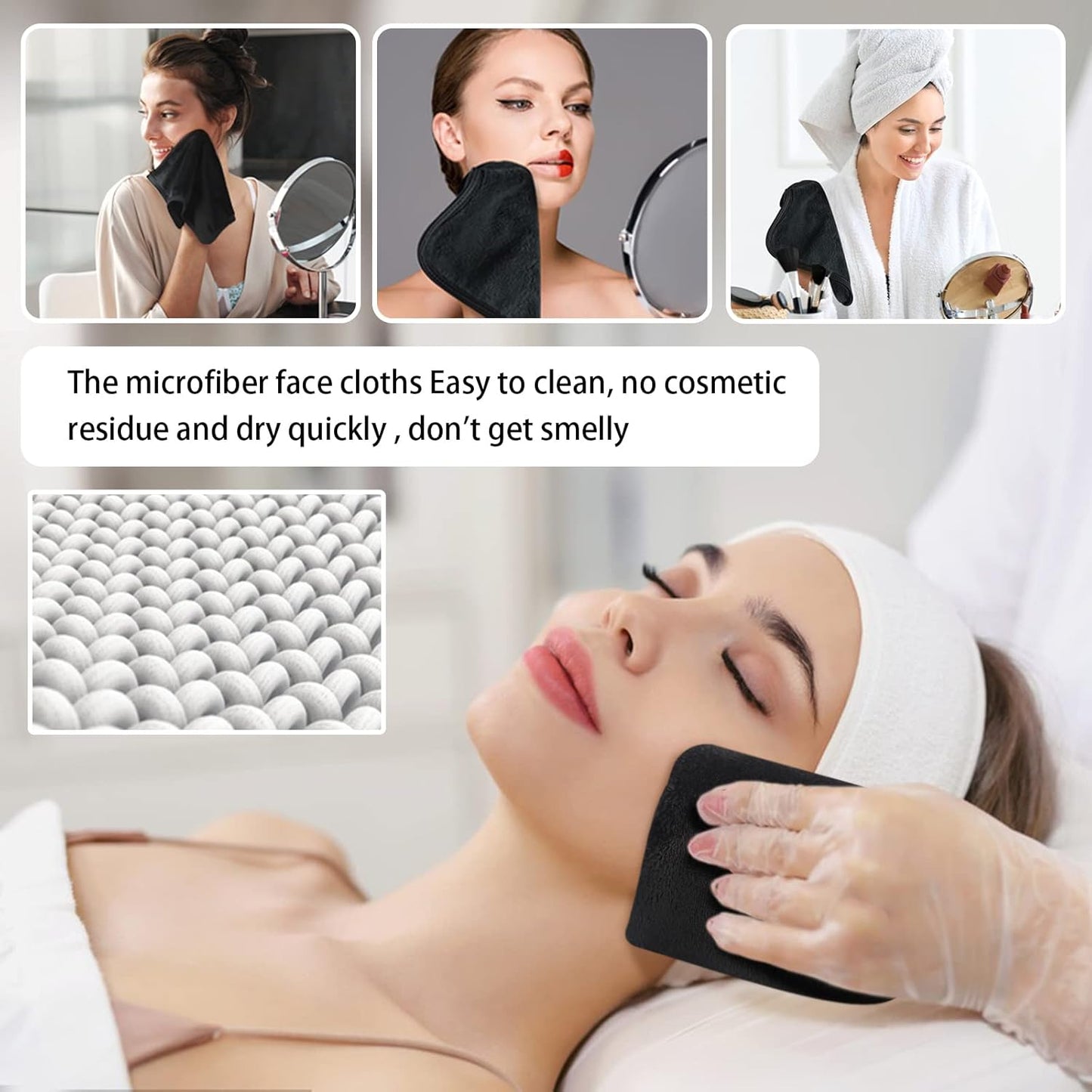 Microfiber Makeup Remover Cloths Reusable Face Towel Soft Facial and Skin Care Wash Cloth 9.8Inchx9.8Inch 6 Pack Black