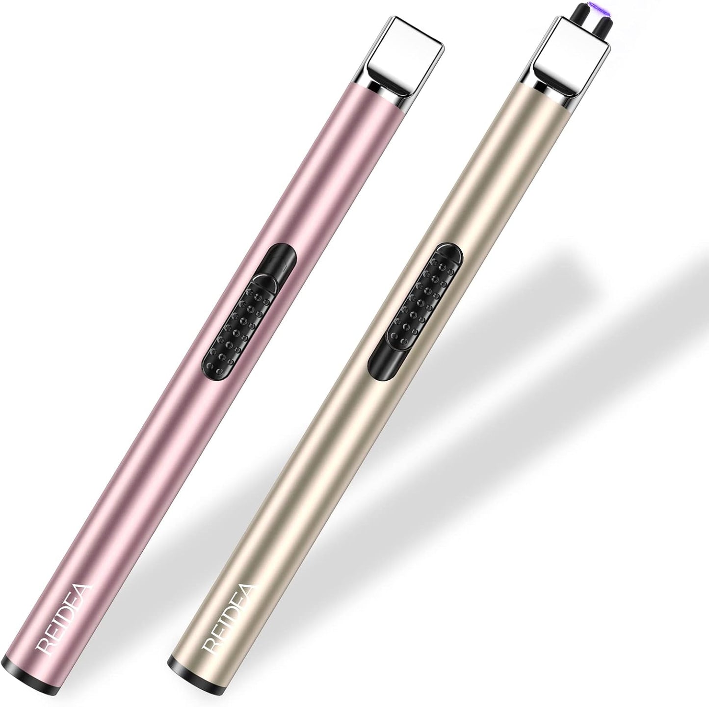 Electronic Candle Lighter Arc Windproof Flameless USB Rechargeable Lighter with Safe Button for Home Kitchen Champagne Gold