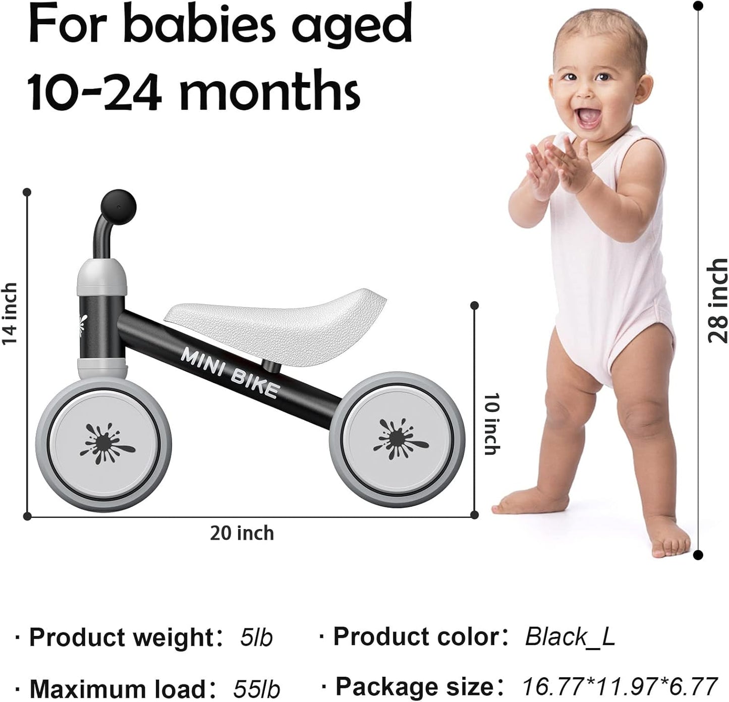 Baby Balance Bikes for 1 Year Old Boy Girl, Best First Birthday Gifts for Toddler from Standing to Running, Riding Toys for 1+ Years Old, No Pedal Infant 4 Wheels Baby Bicycle