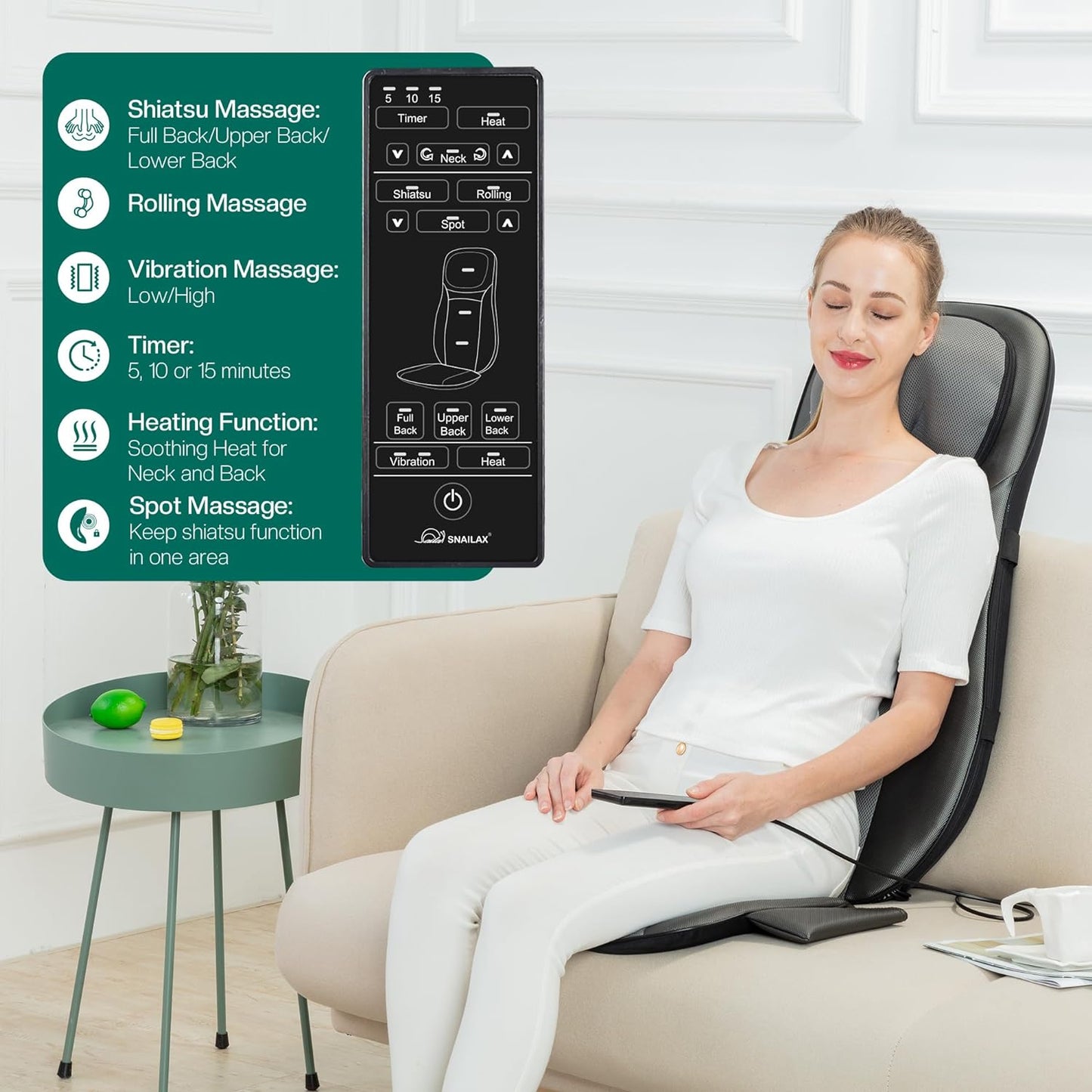 Shiatsu Neck & Back Massager with Heat, Full Back Kneading Shiatsu or Rolling Massage, Massage Chair Pad with Height Adjustment, Back Massager for Neck and Shoulder
