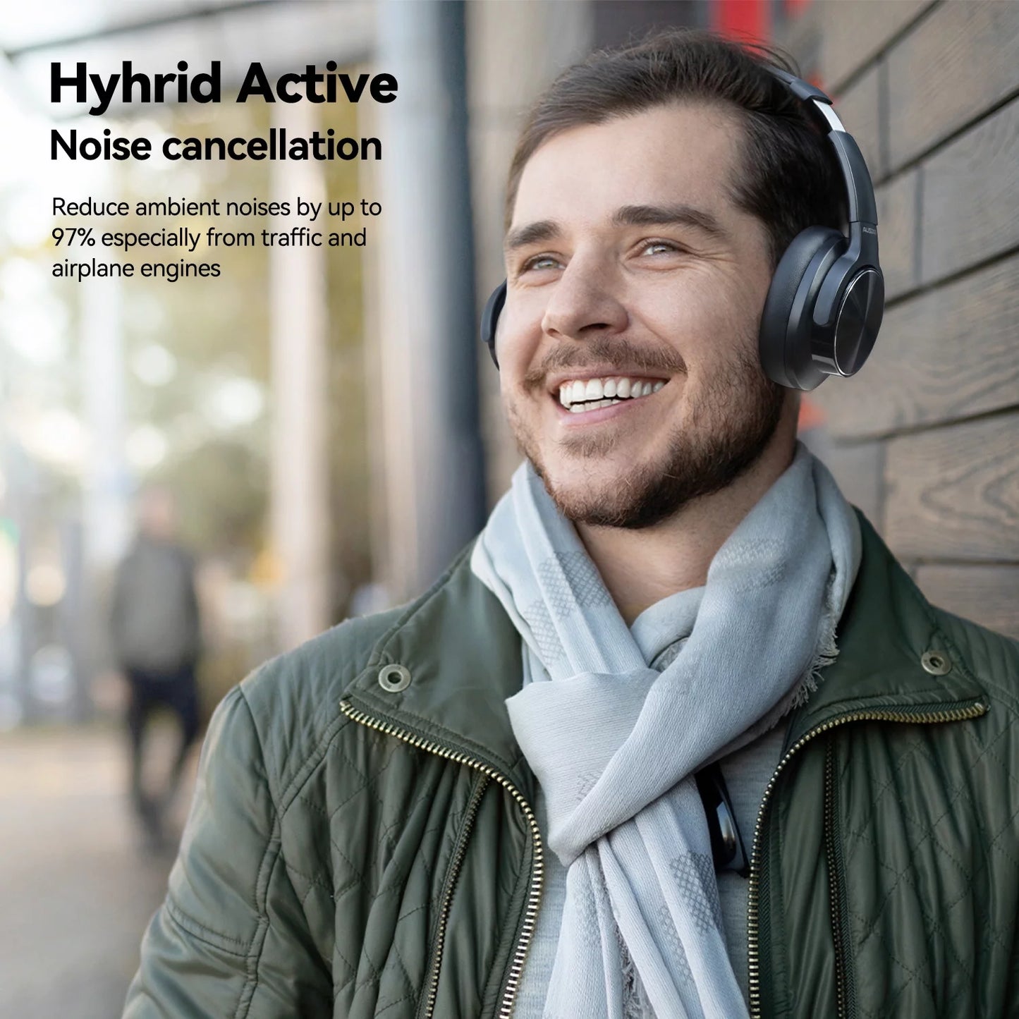 E9 Noise Cancelling Headphones,Wireless Bluetooth over Ear Headphones with Microphone - Black
