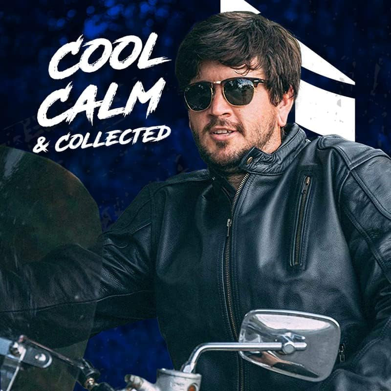 Leather Motorcycle Jacket with Armor for Men, Cafe Racer Genuine Leather Jacket for Weather Resistant Enduro Motocross, Motorbike Riding, Easy Adjust Men'S Motorcycle Jacket, Medium