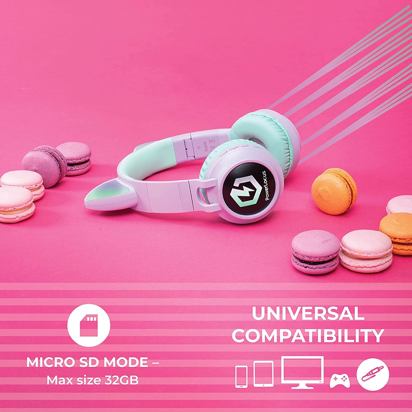 Kids Cat Ear Headphones, Kids Bluetooth Headphones, LED Lights Up, Safe Volume Limit, Micro SD/TF, Bluetooth 5.3, Kids Headphones Wireless for Ipad, Travel,Tablet (Purple/Teal)