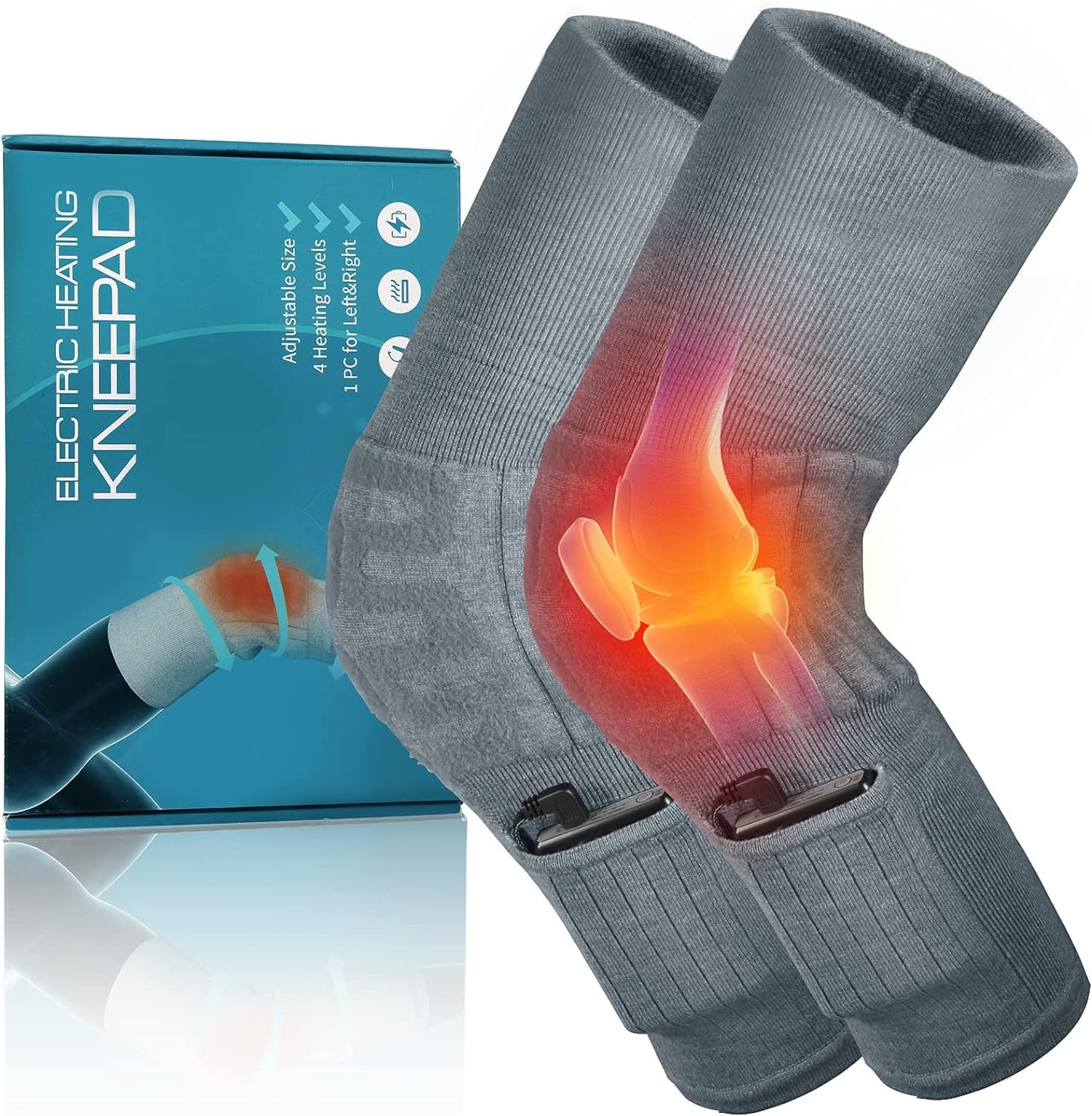 Heated Knee Massager, 4 Level Adjustable Heated Knee Massager, Rechargeable 5000Mah Battery, Massage Knee Brace Wrap for Arthritis Pain and Support