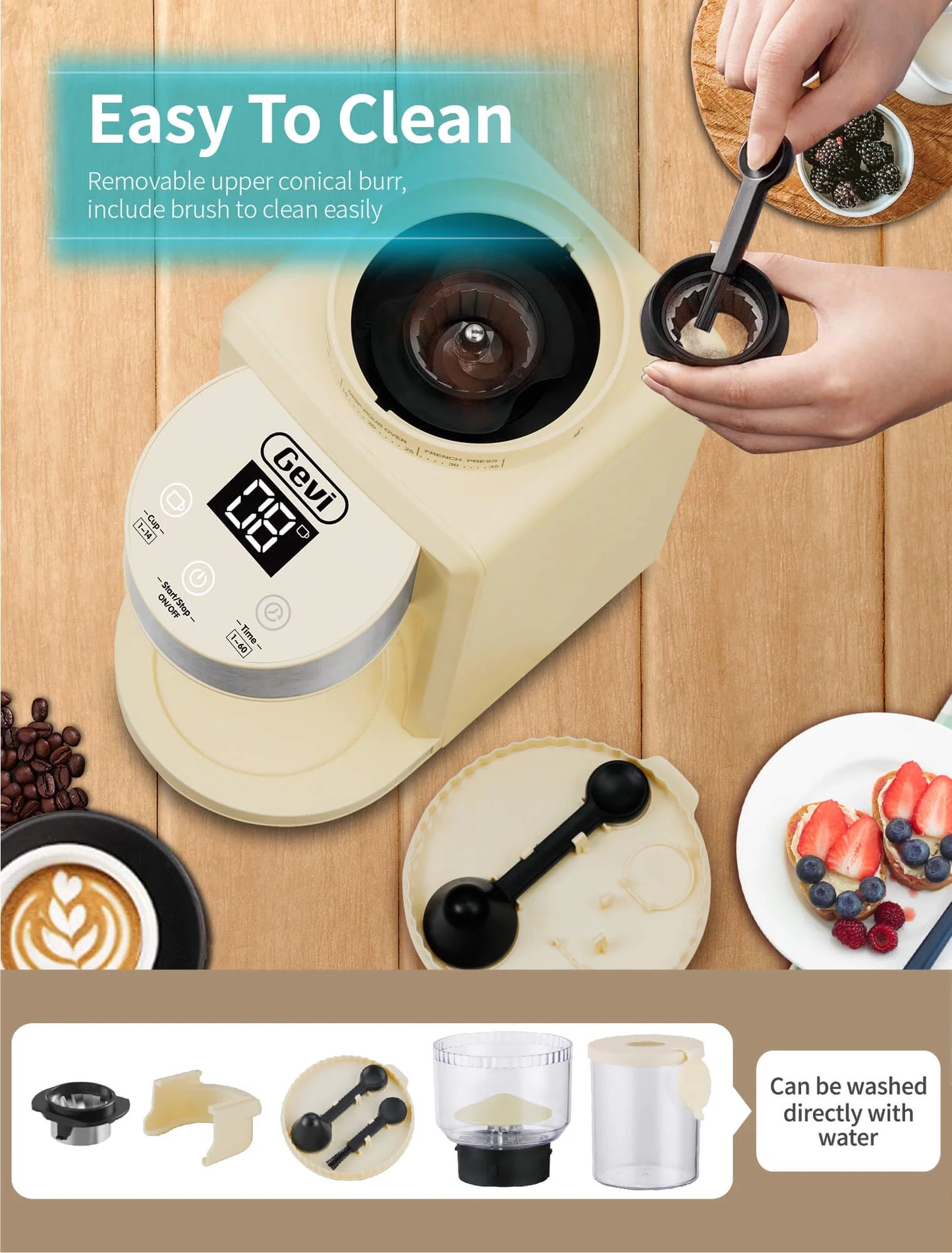 Burr Coffee Grinder Adjustable Burr Mill with 35 Precise Grind Settings,Beige