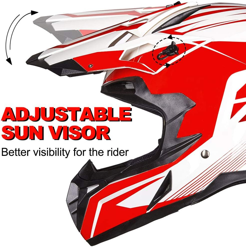 Adult ATV Motocross Off-Road Street Dirt Bike Full Face Motorcycle Helmet DOT Approved Dual Sports Suits Men Women Model 911(L, Red White)