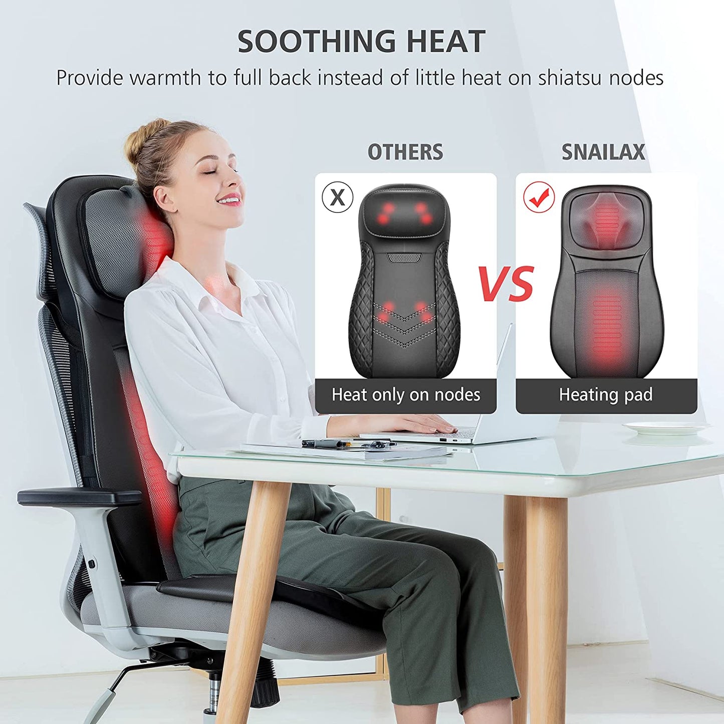 Shiatsu Neck & Back Massager with Heat, Full Back Kneading Shiatsu or Rolling Massage, Massage Chair Pad with Height Adjustment, Back Massager for Neck and Shoulder