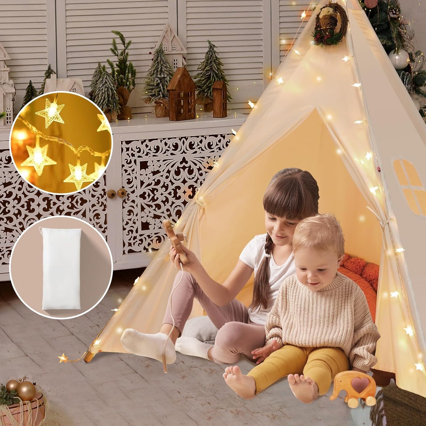 "✨ Adventure Awaits! 🌟 Let your little ones explore with our Natural Canvas Teepee Tent! Perfect for indoor & outdoor fun! 🏕️🎉 #KidsPlay #ToysForKids #TeeepeeTent"