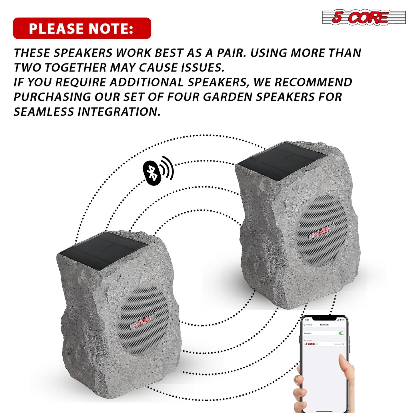 5Core Outdoor Speakers Bluetooth Waterproof Wireless Linkable TWS 10W Pool Patio Garden Rock Subwoofer