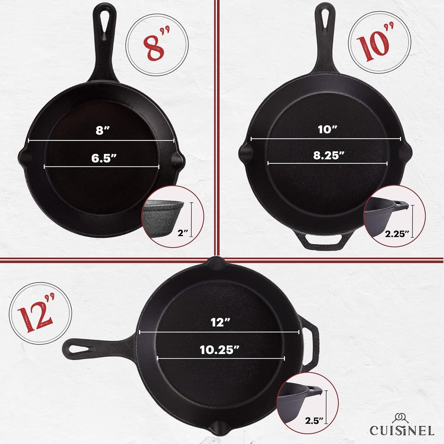 "Ultimate Cast Iron Skillets Set - Pre-Seasoned 12", 10", & 8" Frying Pans with Silicone Grip Covers - Versatile Cookware for Indoor/Outdoor Cooking, BBQ, Oven, and More!"